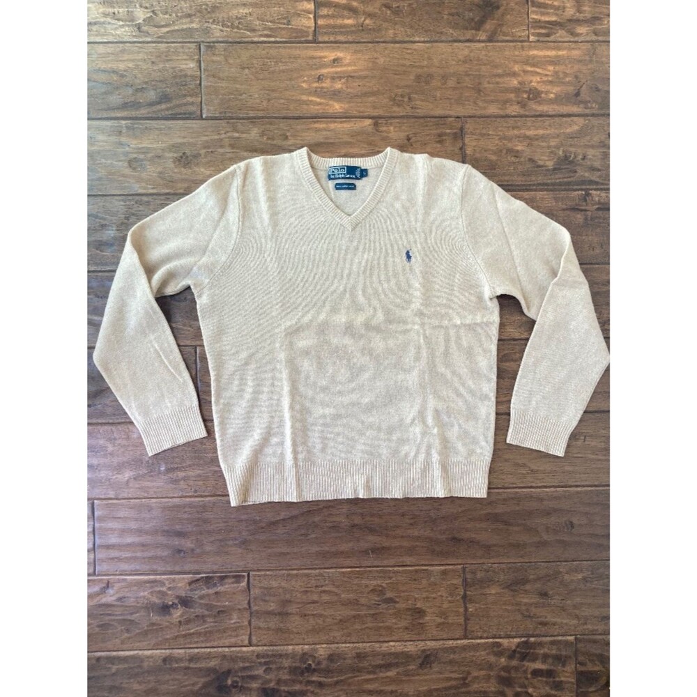Polo Ralph Lauren Mens Large V-Neck 100% Lambswool Sweater Preppy Old Money